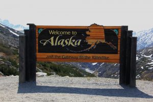 Welcome to Alaska sign on Skagway's White Pass