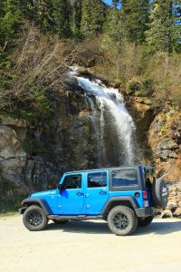 Roadside waterfall accessed during your self guided Jeep rental in Skagway and the Yukon